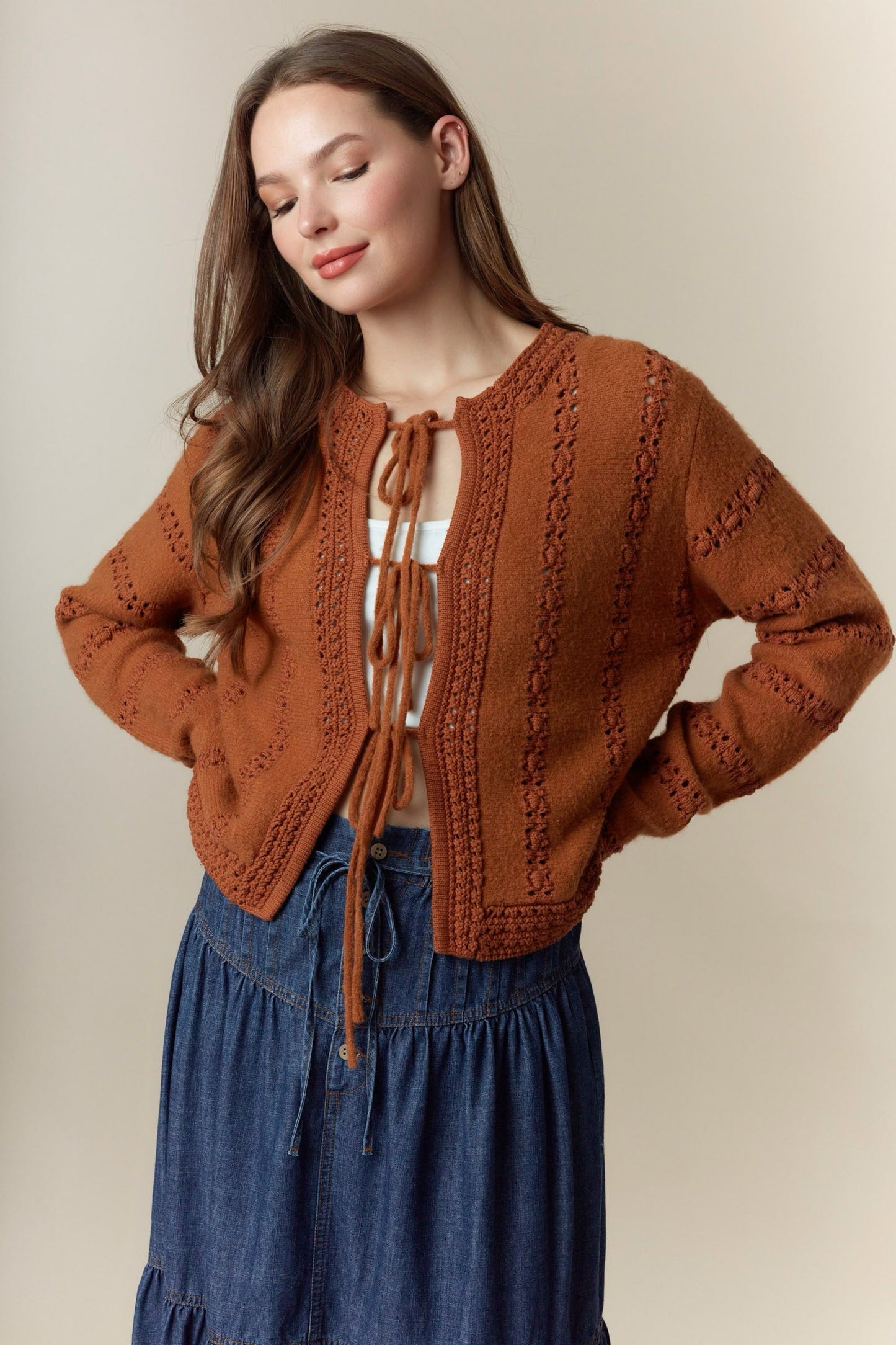 3 Bow Tie Strap Sweater Cardigan