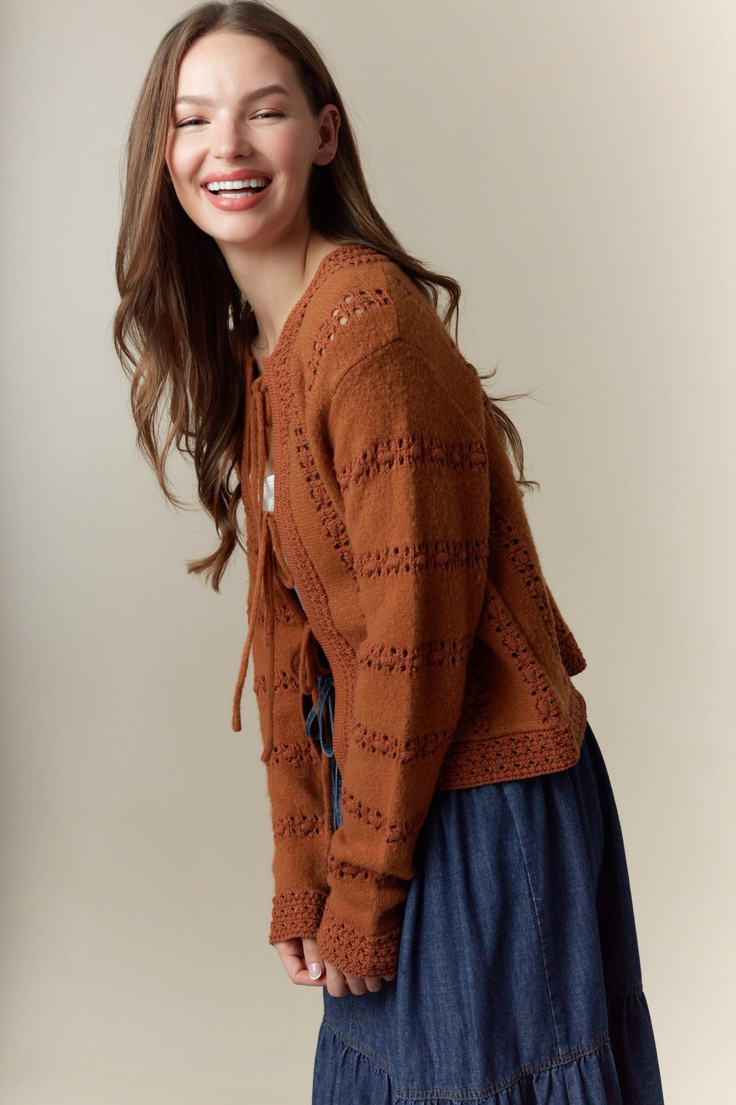 3 Bow Tie Strap Sweater Cardigan