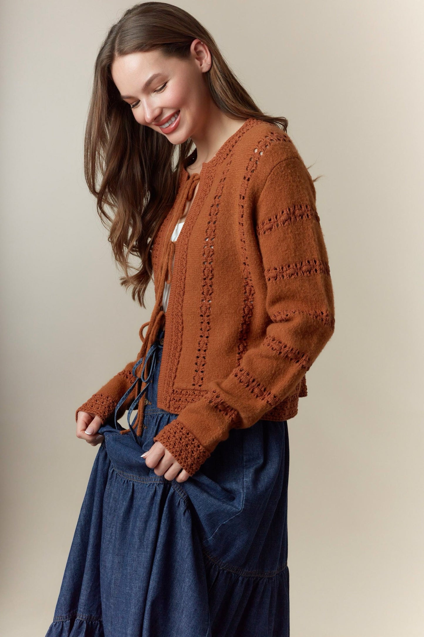 3 Bow Tie Strap Sweater Cardigan