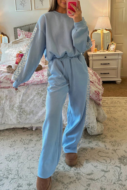 Blue Floral Patchwork Lounge Sweatshirt