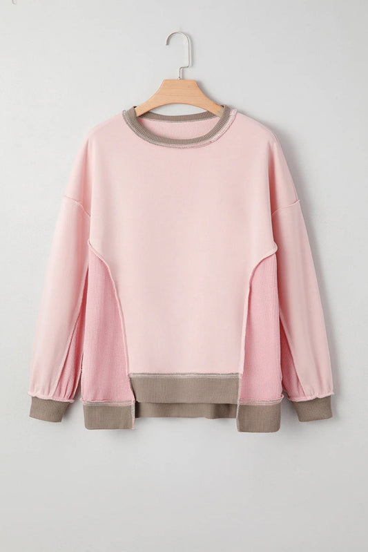 Blush Contrast Waffle Knit Pullover
