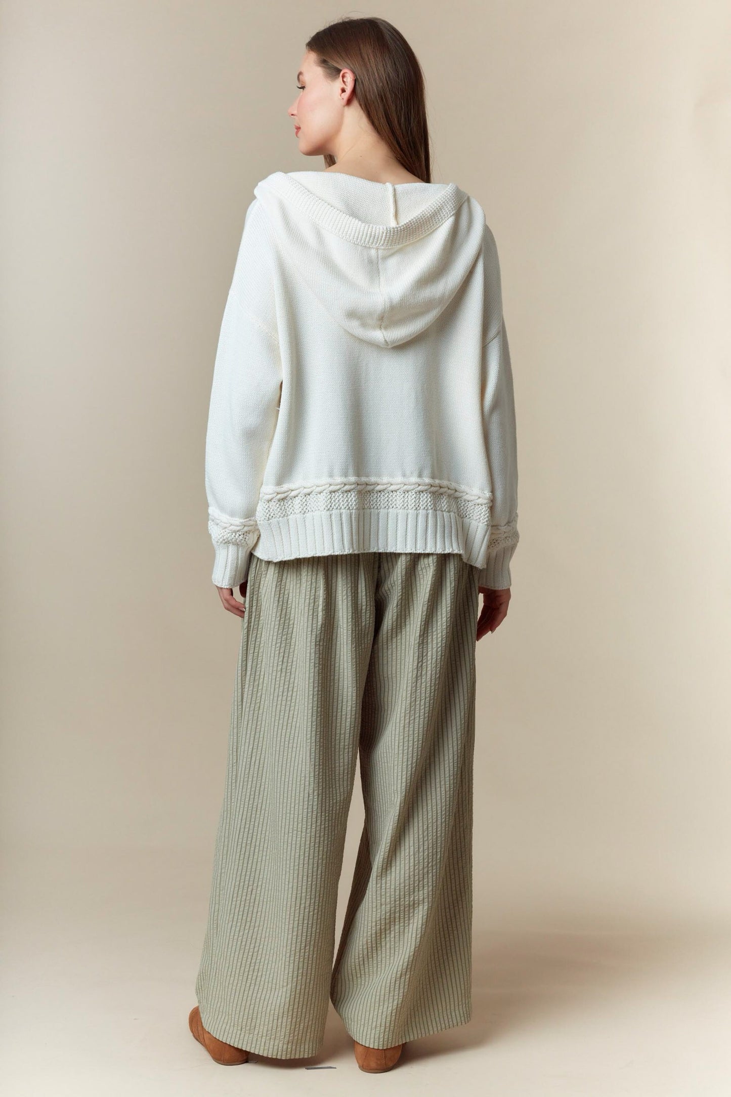 Cream Cable Knit Zip Hoodie