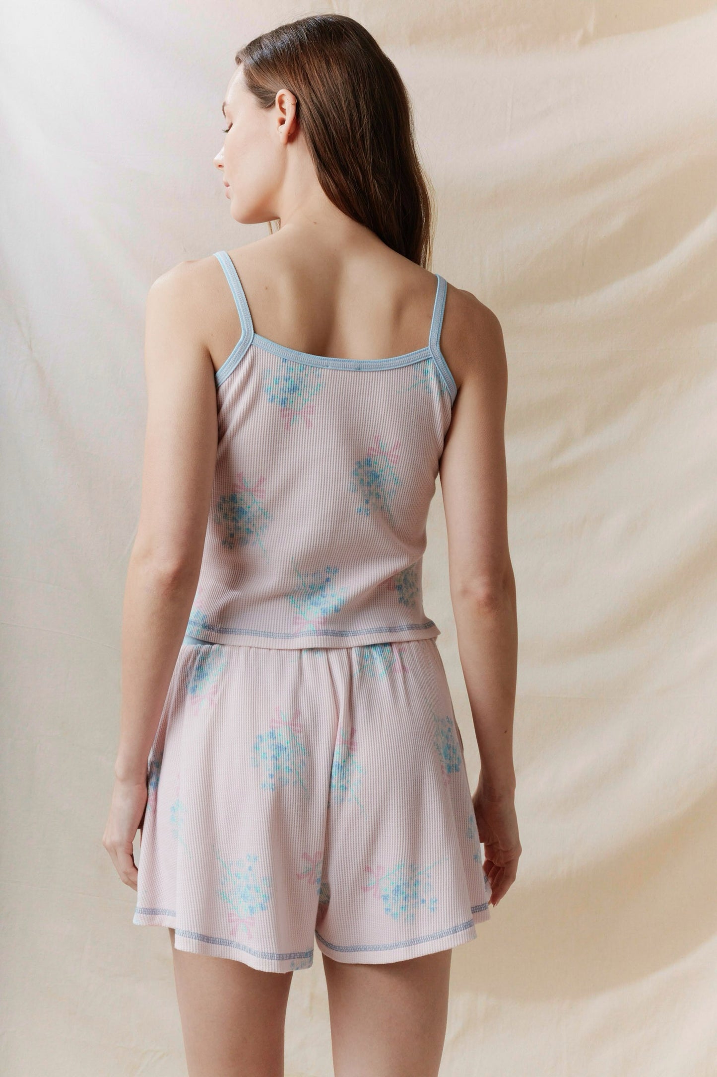 Pastel Floral Ribbed Pajama Set