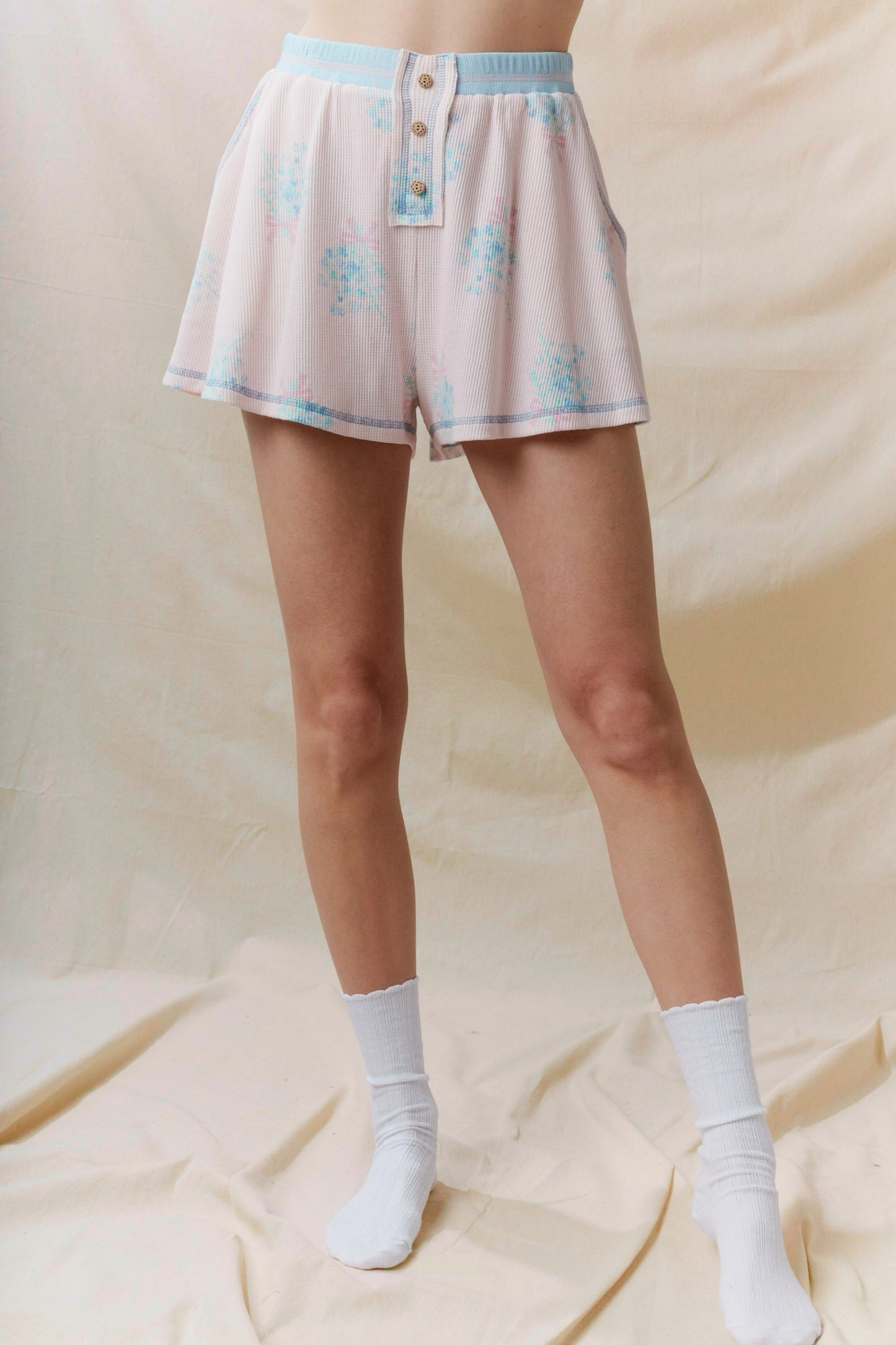 Pastel Floral Ribbed Pajama Set