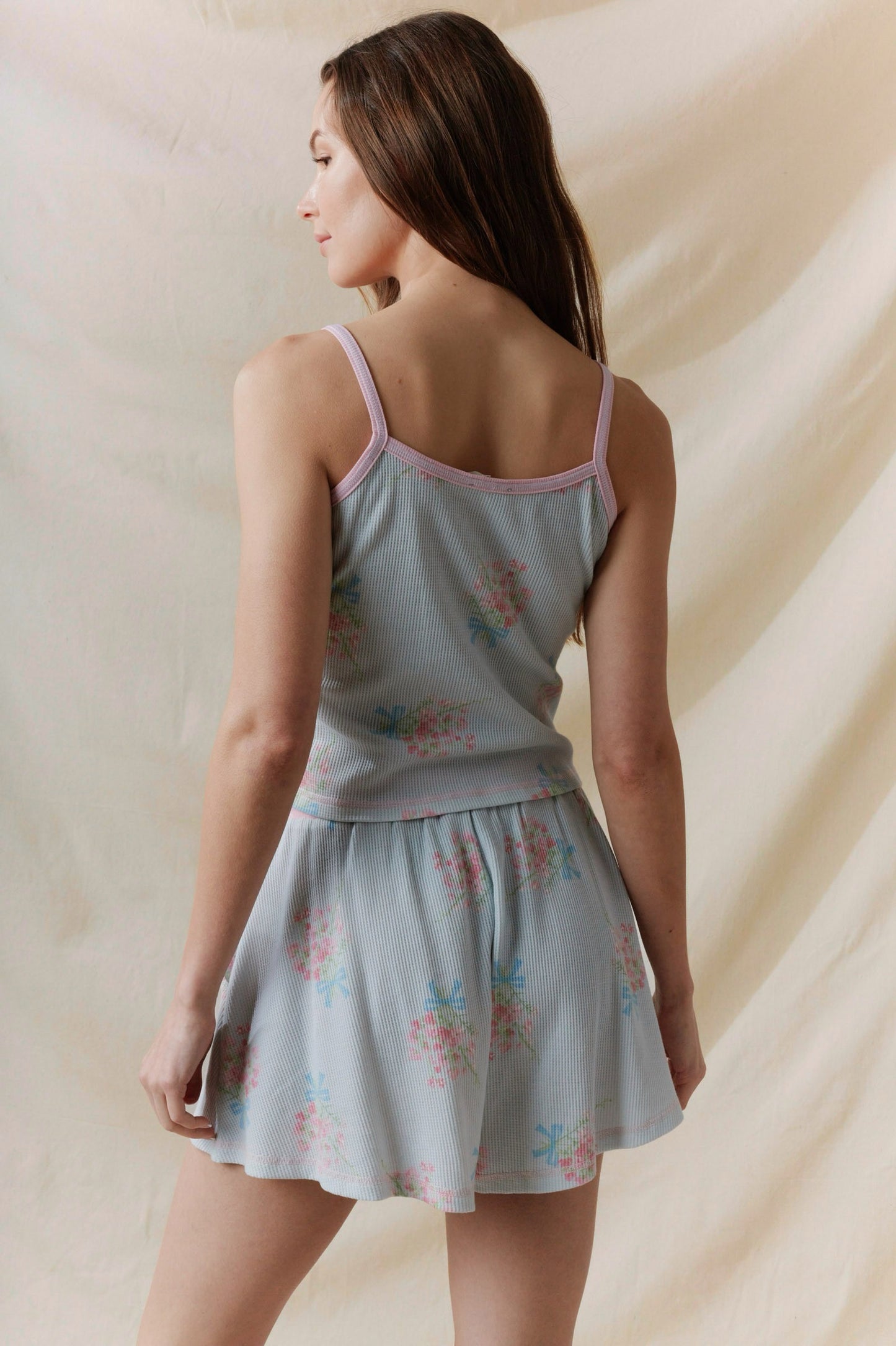 Pastel Floral Ribbed Pajama Set