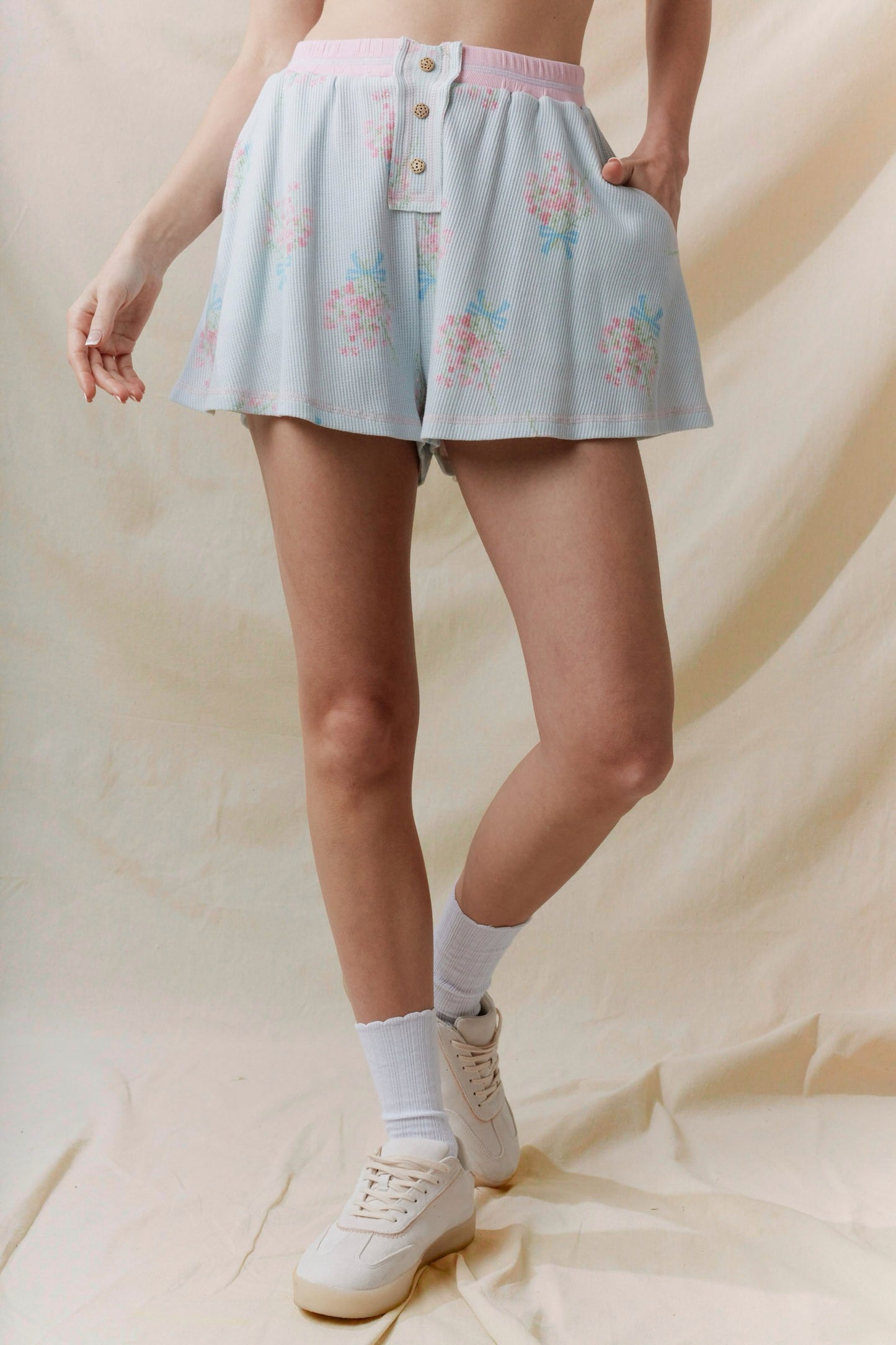 Pastel Floral Ribbed Pajama Set
