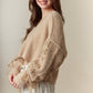 Lace-up Detailed Long Sleeve V-neck Crop Sweat