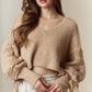 Lace-up Detailed Long Sleeve V-neck Crop Sweat