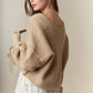 Lace-up Detailed Long Sleeve V-neck Crop Sweat
