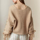 Lace-up Detailed Long Sleeve V-neck Crop Sweat