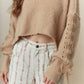 Lace-up Detailed Long Sleeve V-neck Crop Sweat