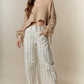 Lace-up Detailed Long Sleeve V-neck Crop Sweat