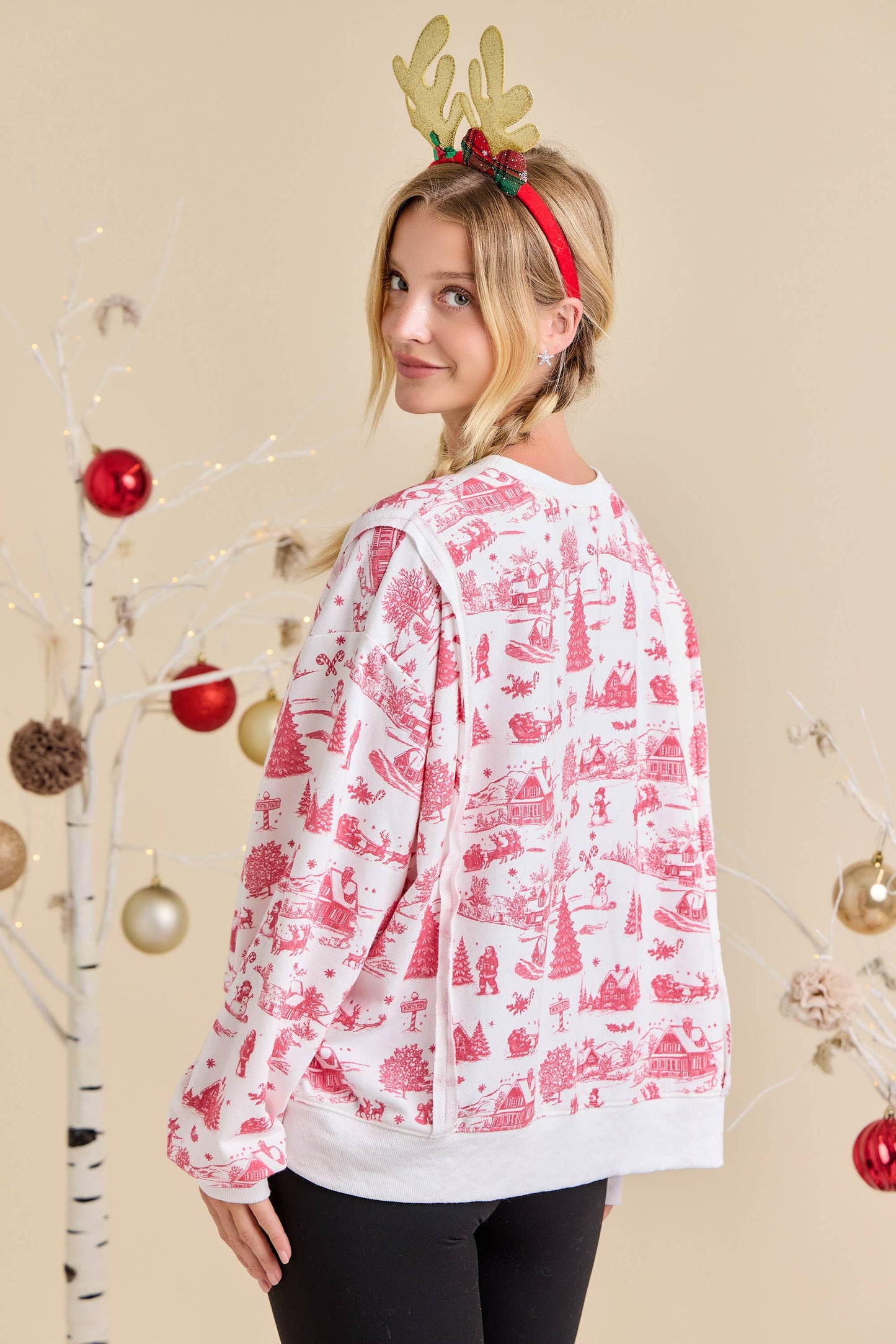 Winter Village Print Pullover