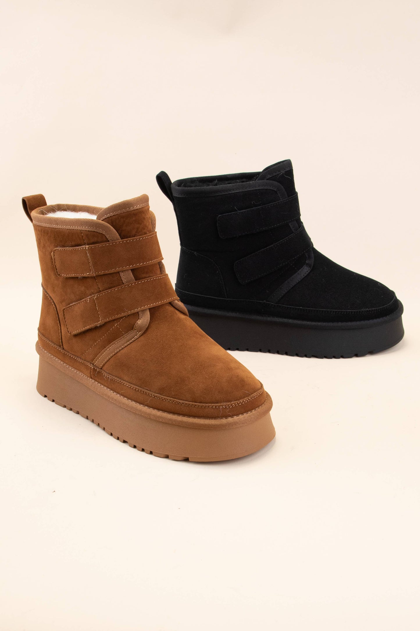 MELIYA PLATFORM DOUBLE VELCRO STRAP FUR LINED BOOT