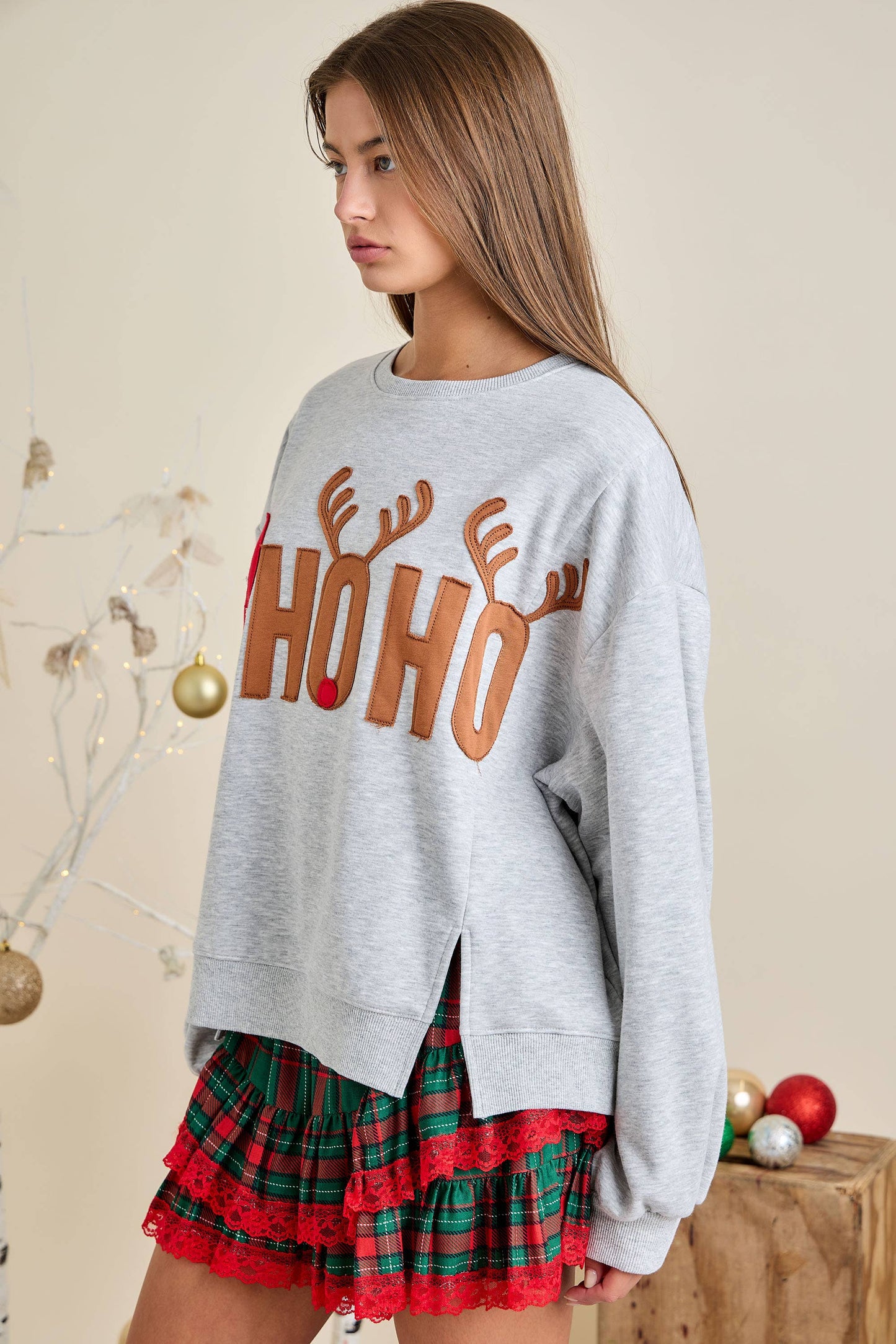 Christmas "HOHOHO" Patchwork Fleece Sweatshirt