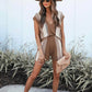 CWSTB1506_CASUAL SHORTS V-NECK KNITTED TOP TWO-PIECE SET