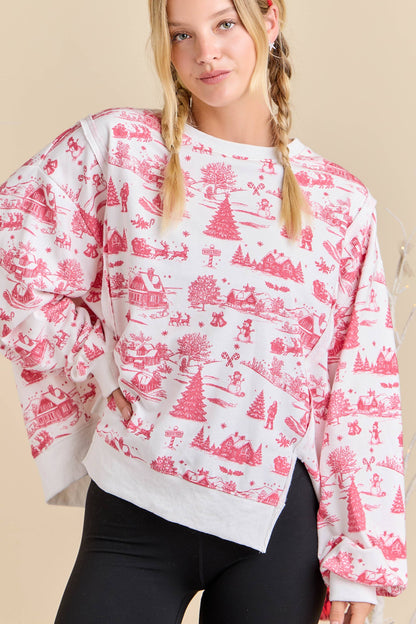 Winter Village Print Pullover
