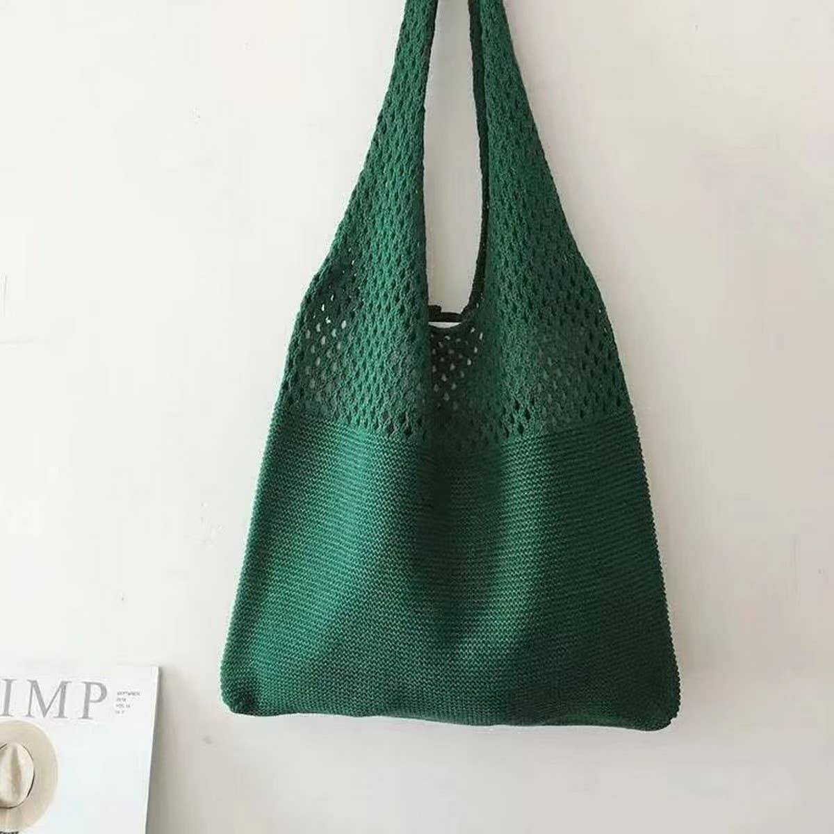 CWAB1952_SOLID COLOR VINTAGE KNIT TOTE BAG