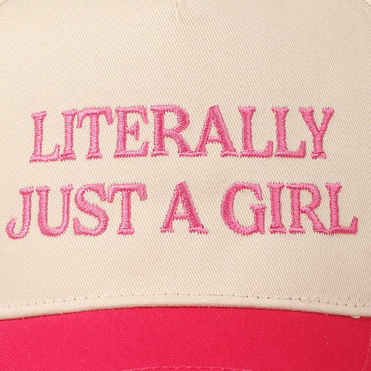 Literally Just A Girl Embroidery Two Tone Trucker Hat