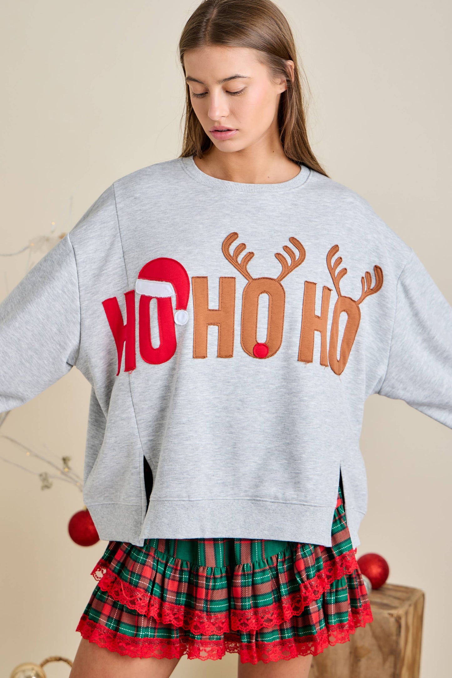 Christmas "HOHOHO" Patchwork Fleece Sweatshirt