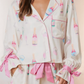 Wine Glass Print Bow Knot Two Piece Pajama Set