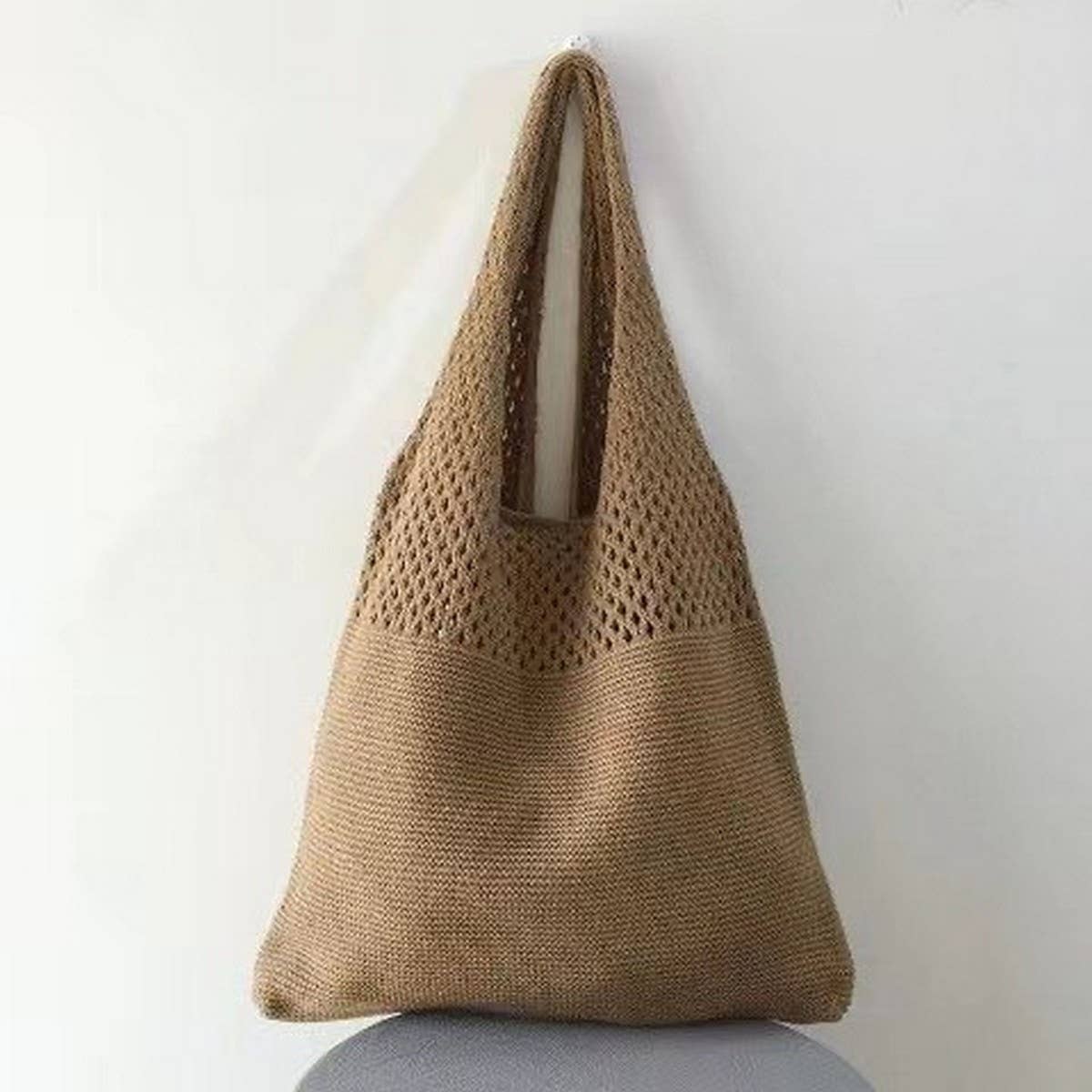 CWAB1952_SOLID COLOR VINTAGE KNIT TOTE BAG