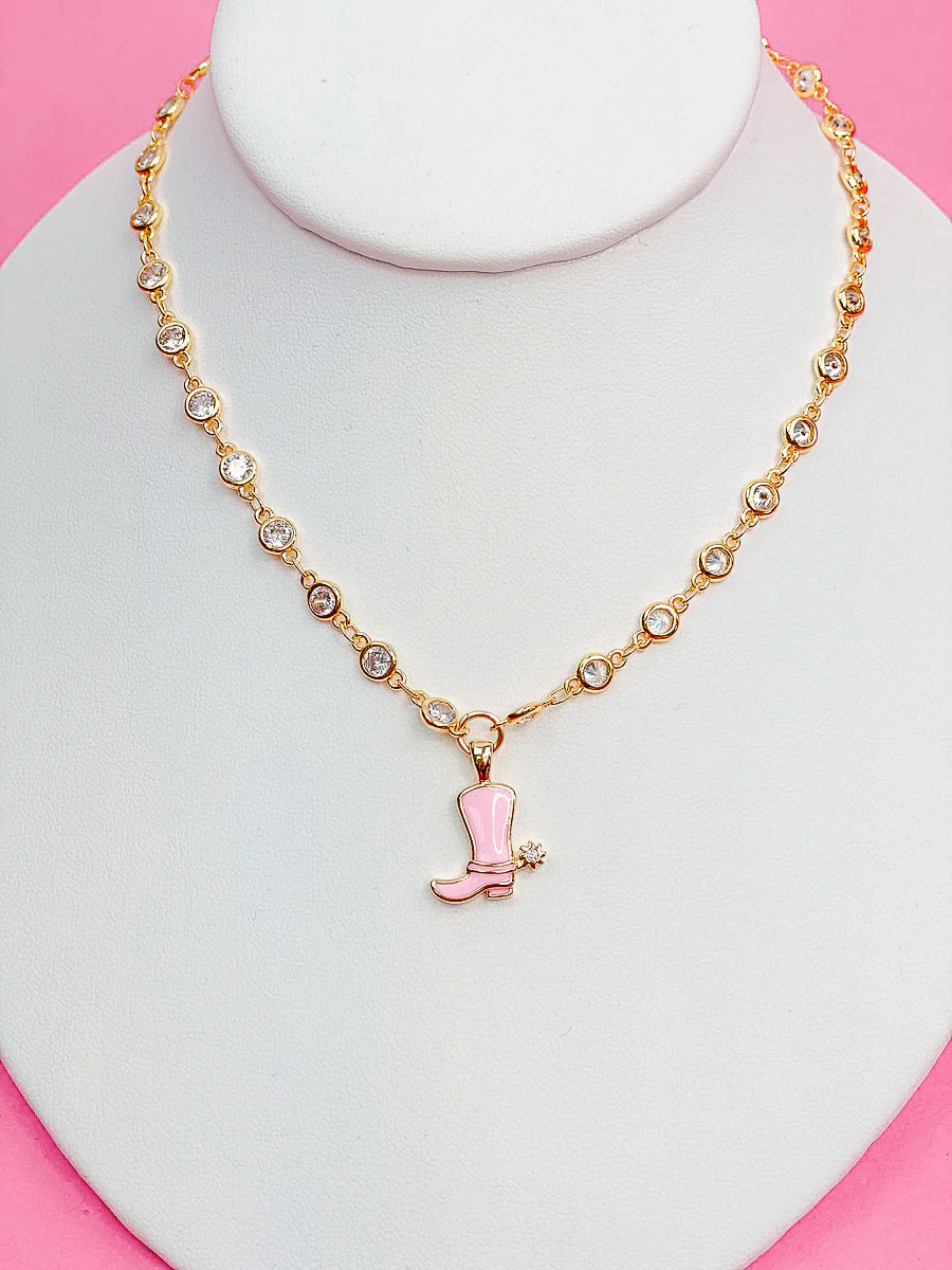 TS Pink Boot Necklace - CZ Chain