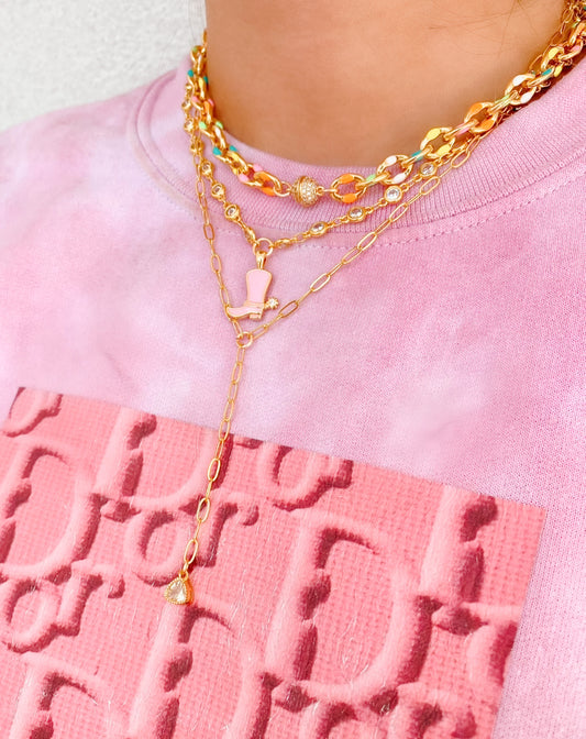 TS Pink Boot Necklace - CZ Chain